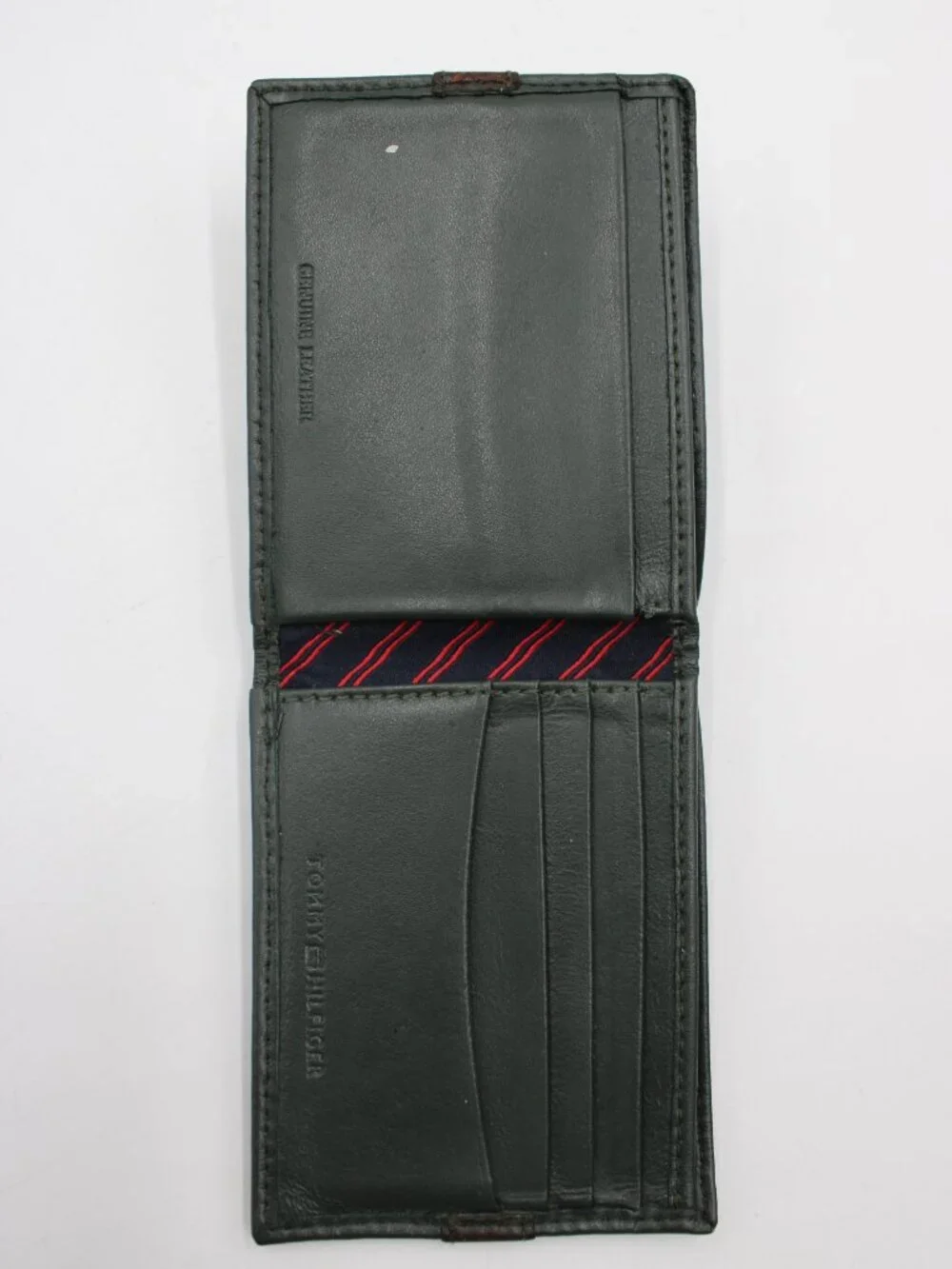 Tommy Hilfiger Genuine Leather Bifold Wallet Gray Black Logo Multi Card Slots